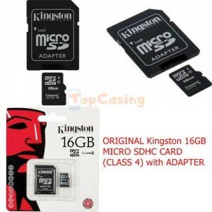 Kingston 16GB, 32GB microSDHC Memory Card Class 4 with SD Adapter (Kode: XK001)